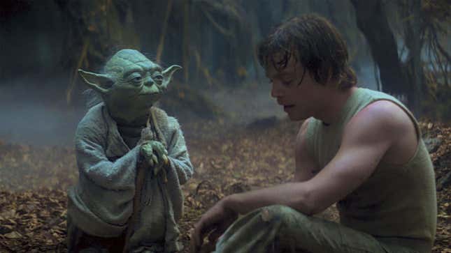 A screenshot shows Yoda talking to Luke in Empire Strikes Back. 